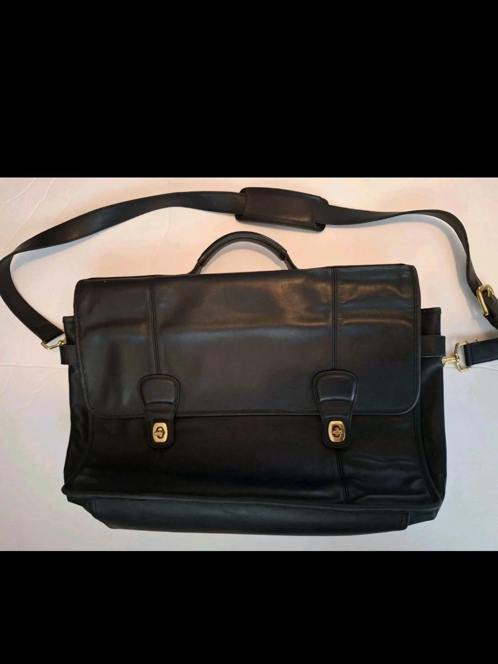 Vtg COACH Messenger Crossbody Metro Briefcase Leather Bag Fits Laptop Black
